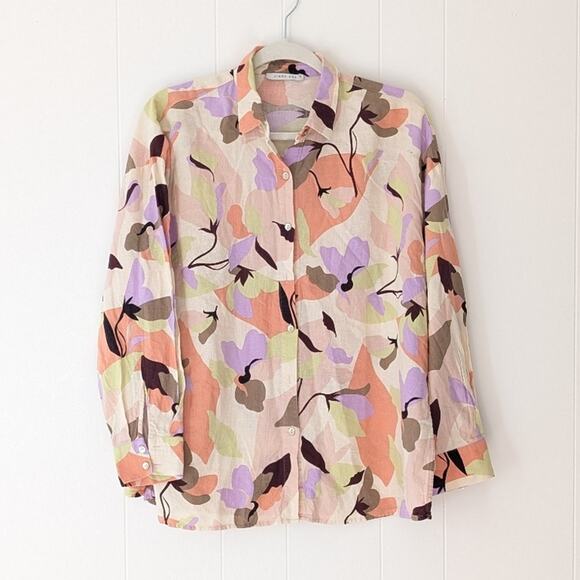 Jimmy Key Tops - Jimmy Key Floral Linen Blend Button Down Shirt, size M